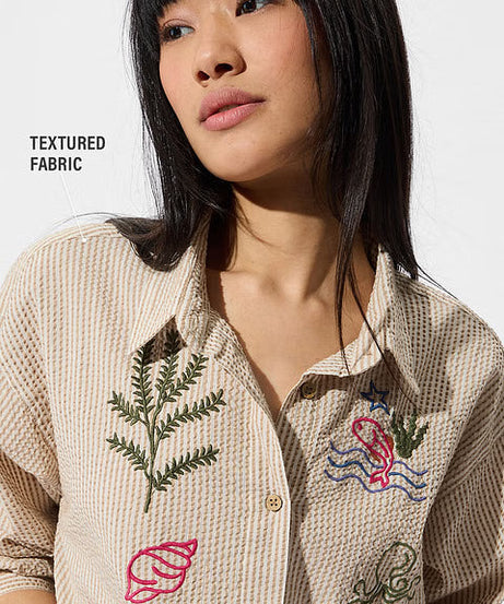 Textured Marine Women Boyfriend Shirts