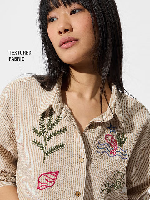 Textured Marine Women Boyfriend Shirts