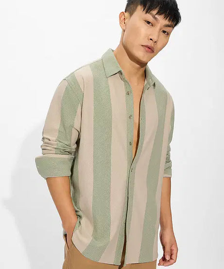 Popcorn Stripes Sage Men Textured Shirts