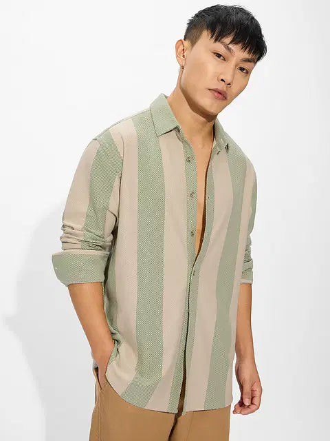 Popcorn Stripes Sage Men Textured Shirts
