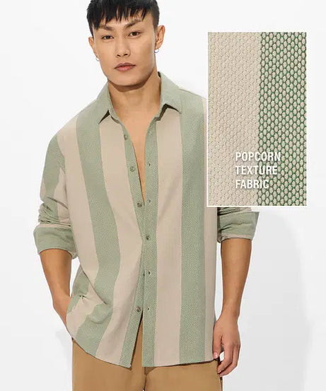Popcorn Stripes Sage Men Textured Shirts