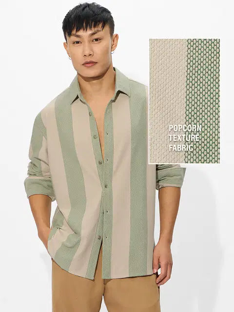 Popcorn Stripes Sage Men Textured Shirts