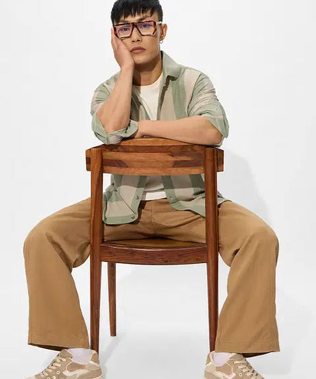 Popcorn Stripes Sage Men Textured Shirts