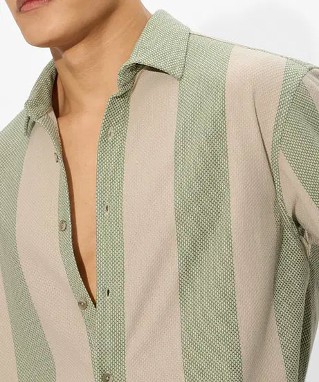 Popcorn Stripes Sage Men Textured Shirts