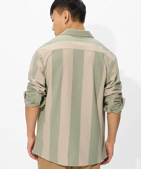 Popcorn Stripes Sage Men Textured Shirts