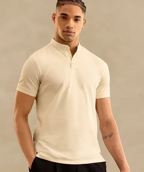 Solids: White Mandarin Polos Tshirt