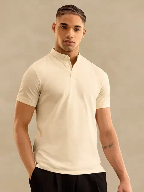 Solids: White Mandarin Polos Tshirt