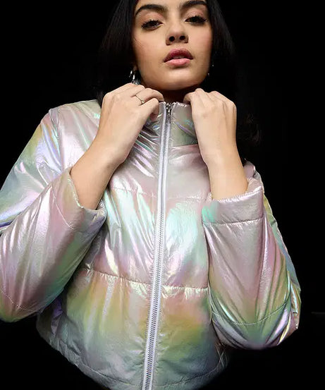 Shiny Metal Women Puffer Jackets