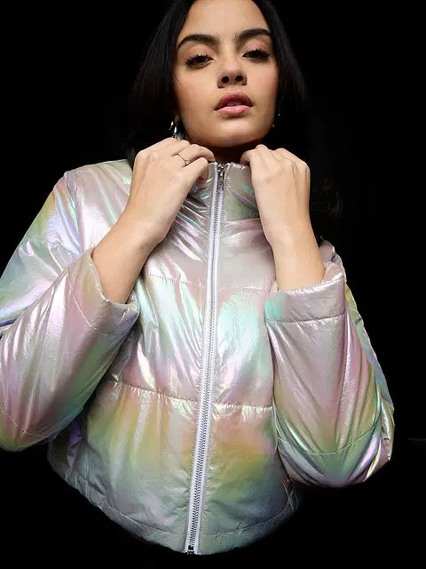 Shiny Metal Women Puffer Jackets
