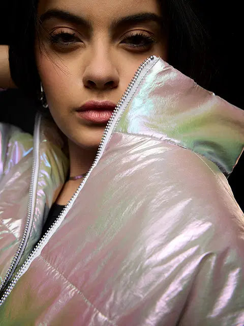 Shiny Metal Women Puffer Jackets