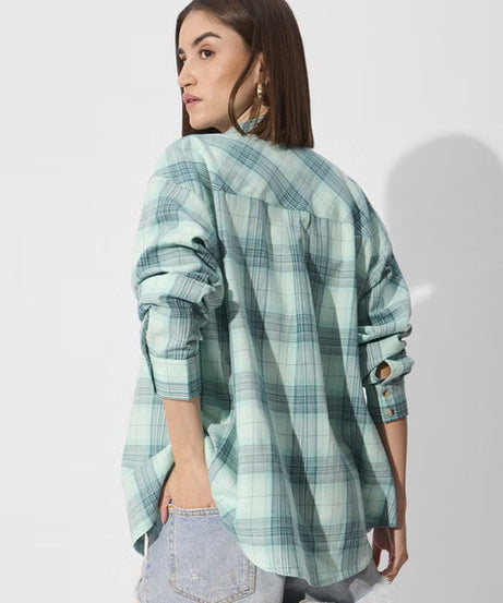 Plaid Azure Women Boyfriend Shirts