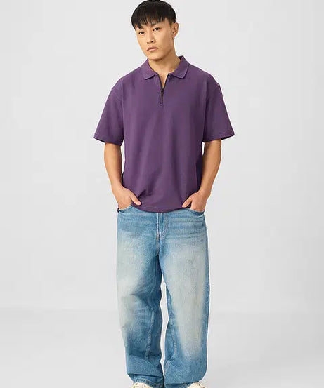Ottoman Zipper Polo Purple Oversized Polos