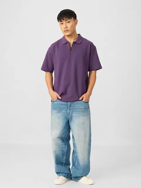 Ottoman Zipper Polo Purple Oversized Polos