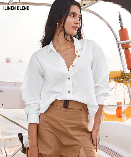 Cotton Linen White Women Shirts