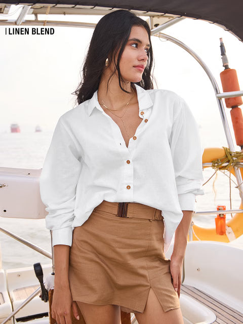 Cotton Linen White Women Shirts