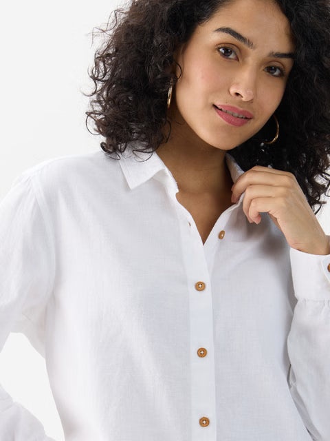 Cotton Linen White Women Shirts