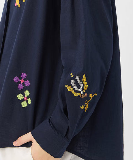 Embroidered Magnolia Women Boyfriend Shirts