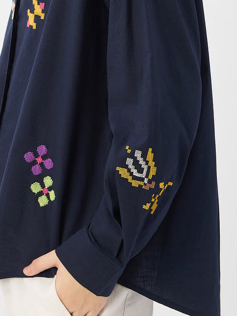 Embroidered Magnolia Women Boyfriend Shirts