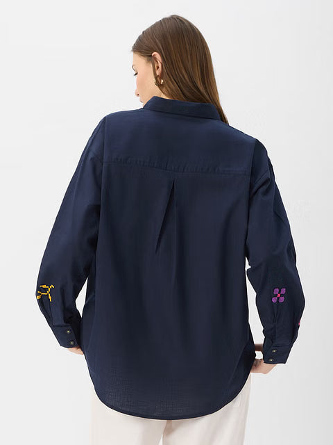 Embroidered Magnolia Women Boyfriend Shirts
