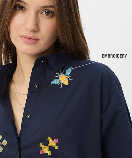 Embroidered Magnolia Women Boyfriend Shirts