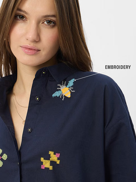Embroidered Magnolia Women Boyfriend Shirts