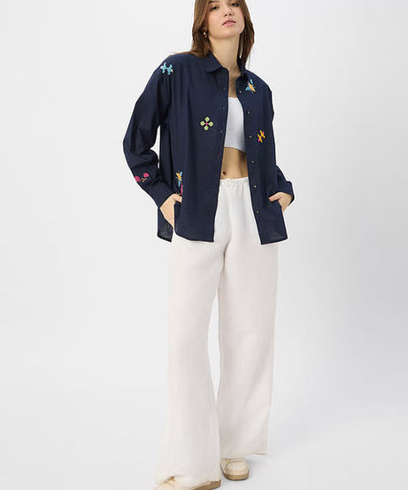 Embroidered Magnolia Women Boyfriend Shirts