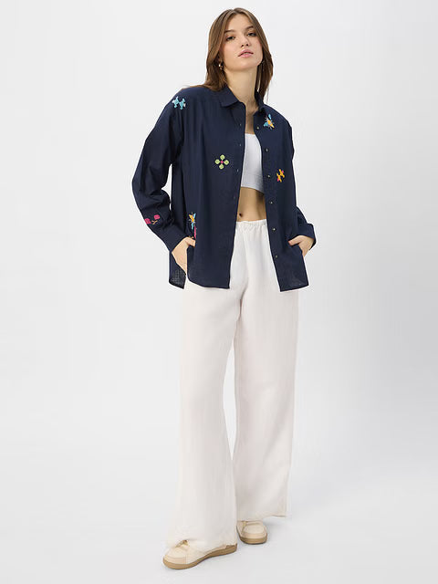 Embroidered Magnolia Women Boyfriend Shirts