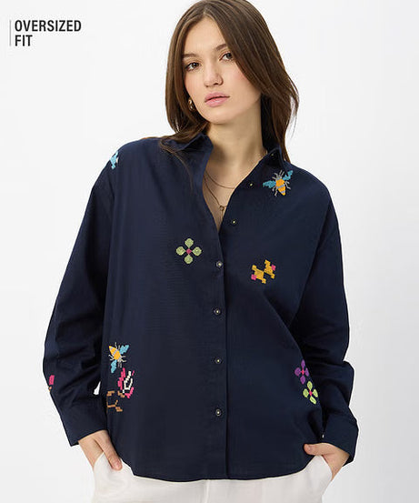 Embroidered Magnolia Women Boyfriend Shirts