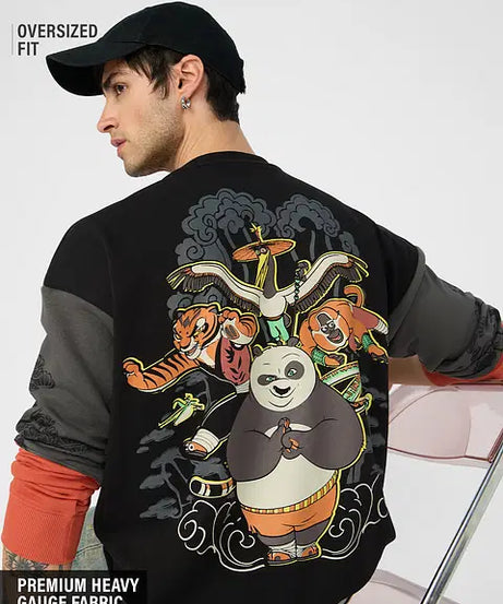 Kung Fu Panda Less Luck More Skill Men Oversized Sweatshirts