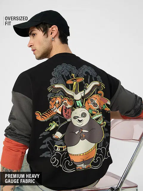 Kung Fu Panda Less Luck More Skill Men Oversized Sweatshirts