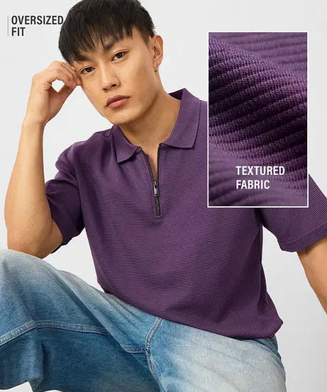 Ottoman Zipper Polo Purple Oversized Polos