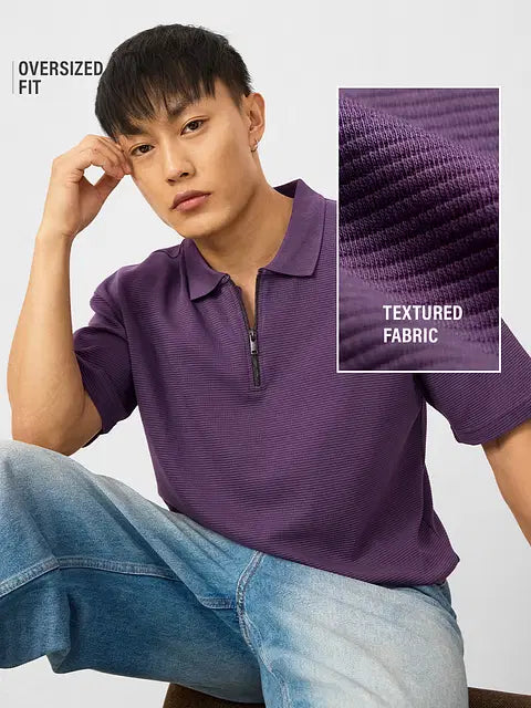 Ottoman Zipper Polo Purple Oversized Polos