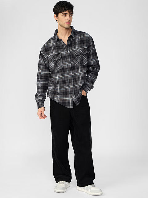 Plaid Greyscale Men Utility Shirts