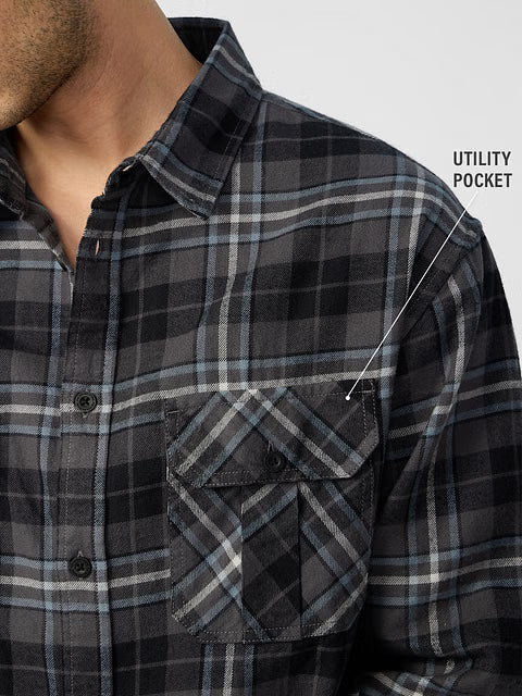 Plaid Greyscale Men Utility Shirts