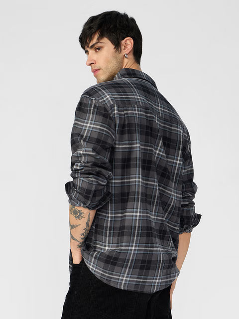 Plaid Greyscale Men Utility Shirts
