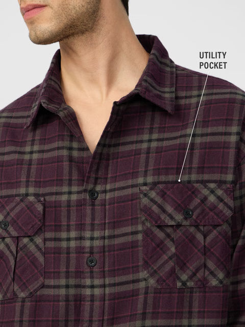 Plaid Autumn Men Utility Shirts