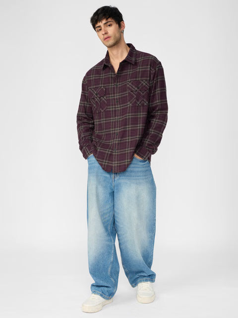 Plaid Autumn Men Utility Shirts