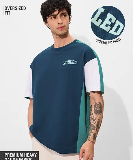 Colourblock Deep Sea Blue Oversized T-Shirts