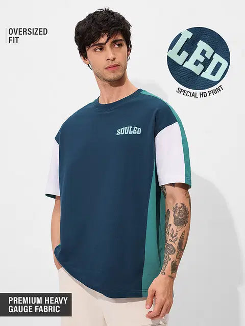Colourblock Deep Sea Blue Oversized T-Shirts