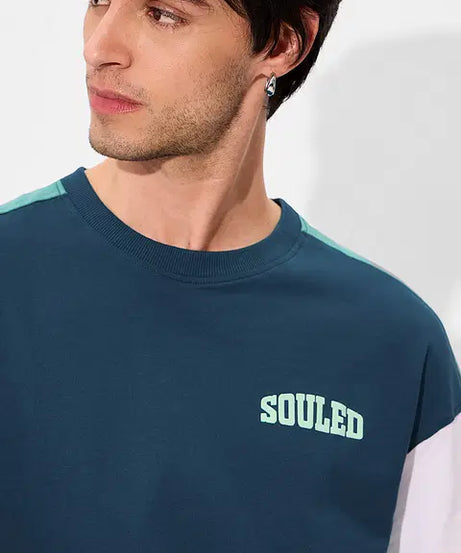 Colourblock Deep Sea Blue Oversized T-Shirts