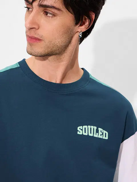 Colourblock Deep Sea Blue Oversized T-Shirts