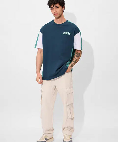 Colourblock Deep Sea Blue Oversized T-Shirts