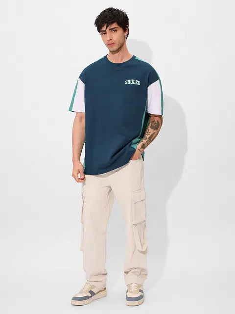 Colourblock Deep Sea Blue Oversized T-Shirts