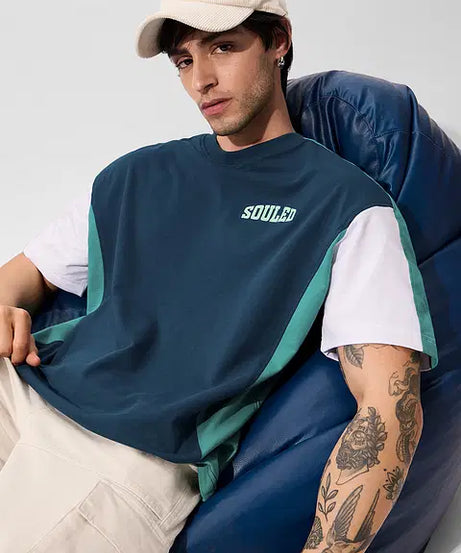 Colourblock Deep Sea Blue Oversized T-Shirts