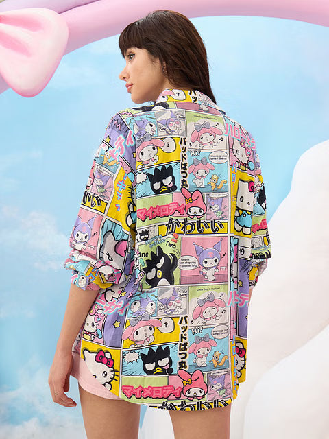 Hello Kitty Comic Strip Women Boyfriend Shirts
