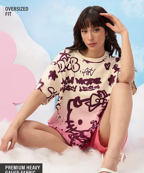 Hello Kitty Laugh More Women Oversized T-Shirts