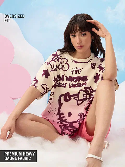 Hello Kitty Laugh More Women Oversized T-Shirts