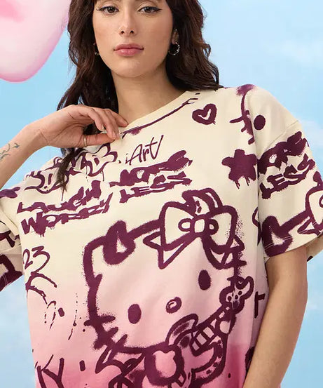 Hello Kitty Laugh More Women Oversized T-Shirts
