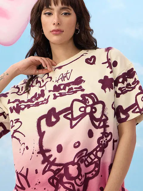 Hello Kitty Laugh More Women Oversized T-Shirts