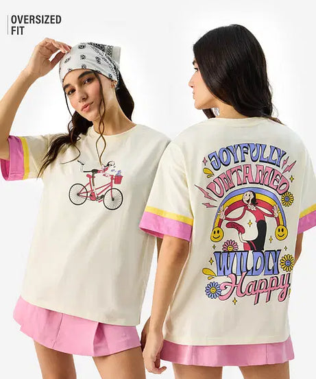 Wildly Happy Women Oversized T-Shirts